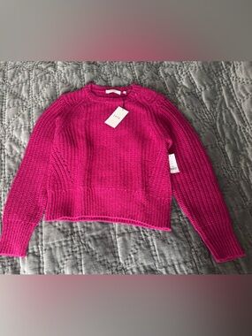 NWT Joie Alessandra Women's Pink Fuchsia Crewneck Cable Wool/Alpaca Sweater XXL
